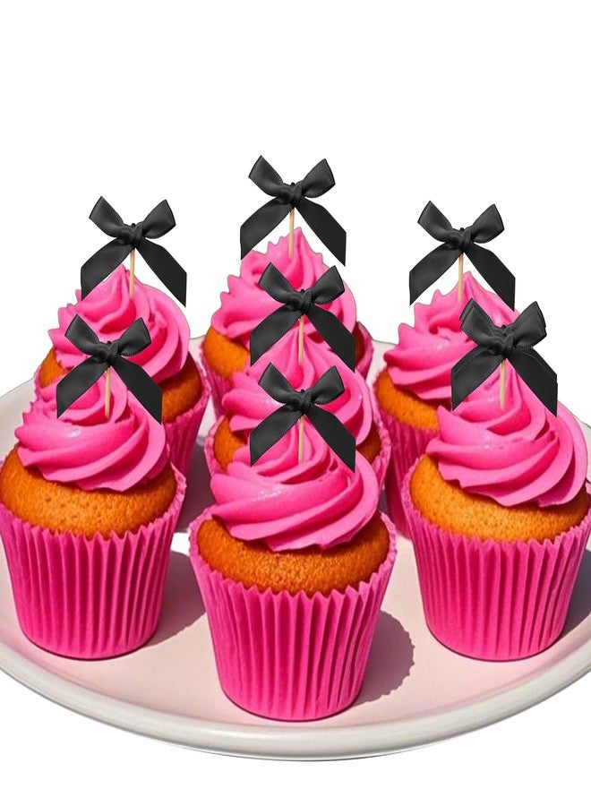 Solldgt 48Pcs Bow Cupcake Toppers, Black Bow Cake Topper Birthday Decorations, Mini Bowknot Cupcake Picks for Coquette Theme Party Decoration Bachelorette Bridal Engagement Wedding Baby Shower Party Decor - Image 1